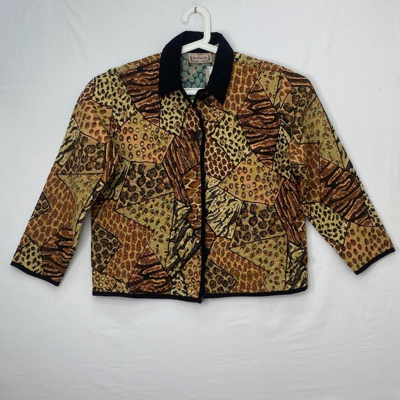 New Direction Jackets & Blazers - New Direction Womens Medium Large Jacket Button Front Multi Animal Print Brown